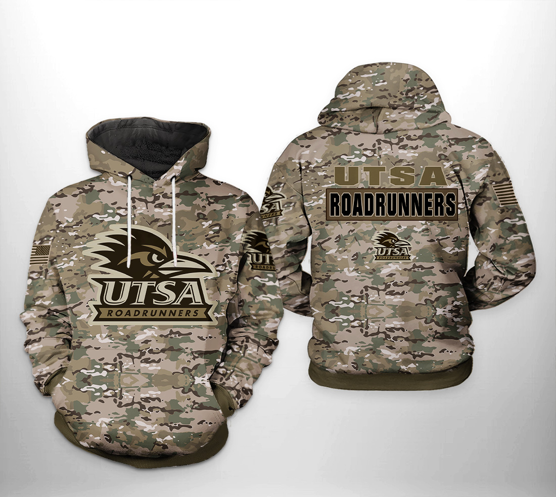 UTSA Roadrunners NCAA Camo Veteran 3D Printed Hoodie/Zipper Hoodie