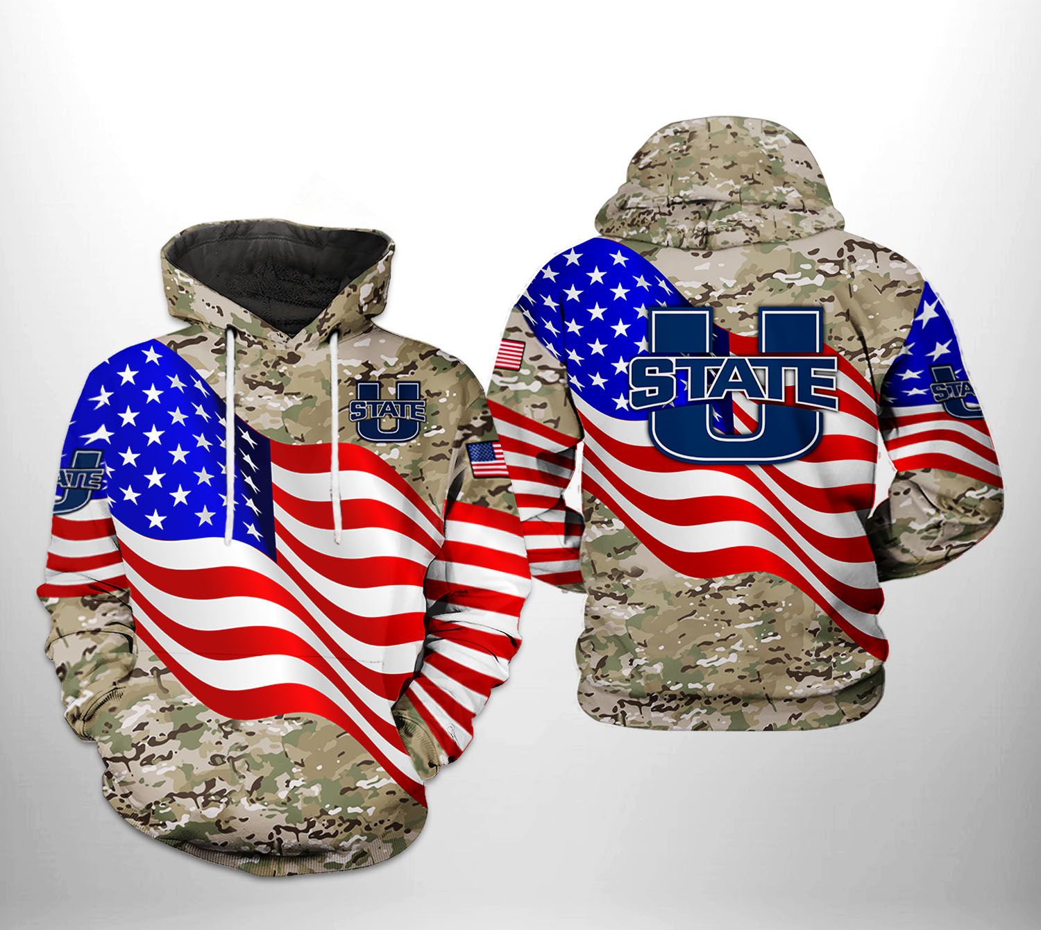 Utah State Aggies NCAA US Flag Camo Veteran 3D Printed Hoodie/Zipper Hoodie