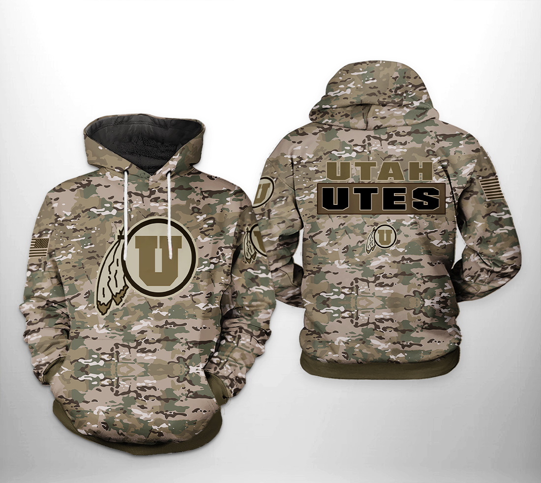 Utah Utes NCAA Camo Veteran 3D Printed Hoodie/Zipper Hoodie