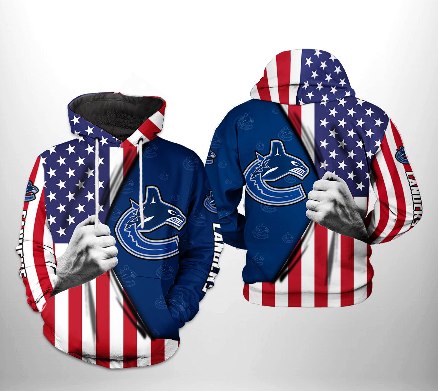 Vancouver Canucks NHL US FLag 3D Printed Hoodie/Zipper Hoodie