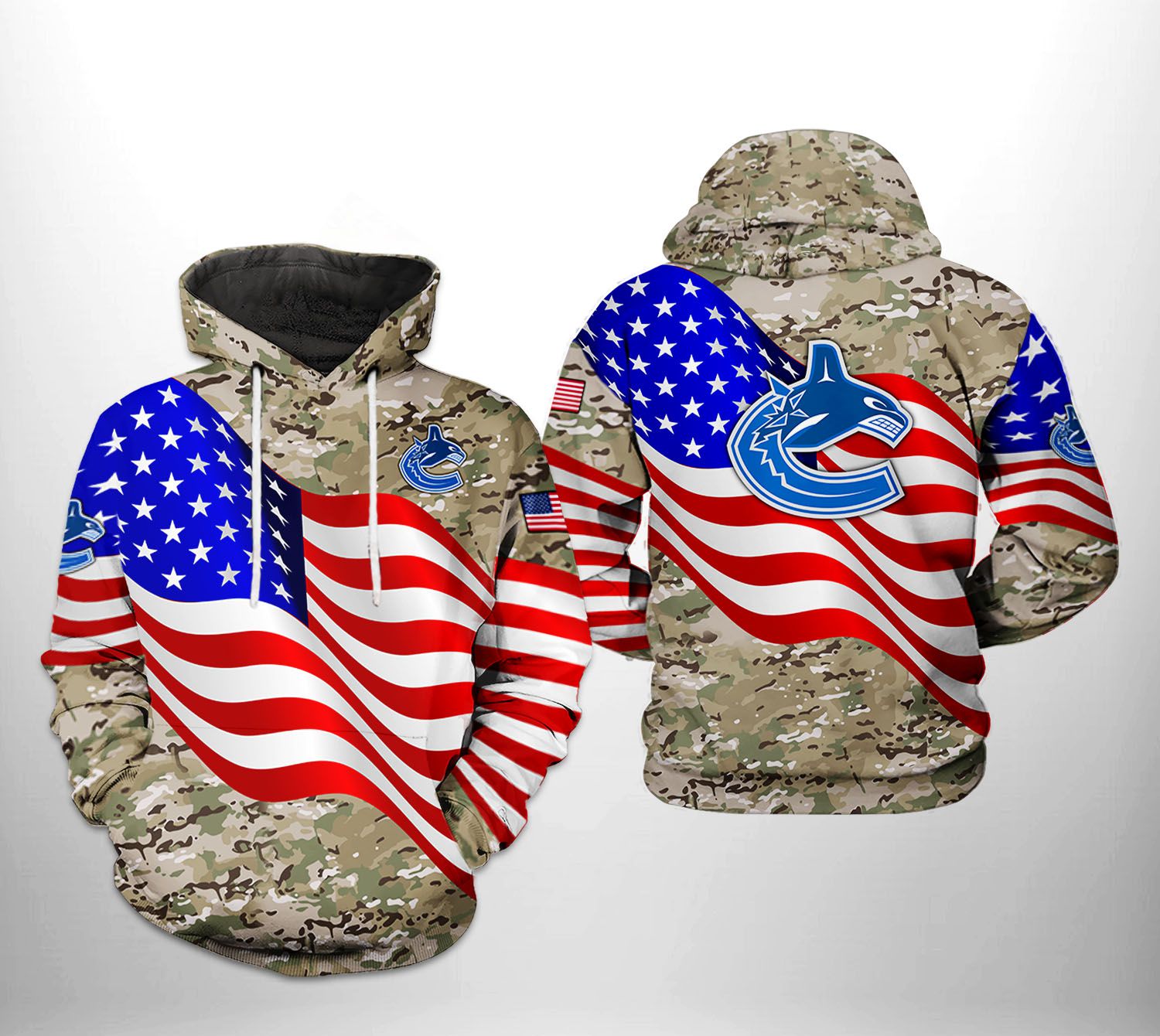 Vancouver Canucks NHL US FLag Camo Veteran 3D Printed Hoodie/Zipper Hoodie