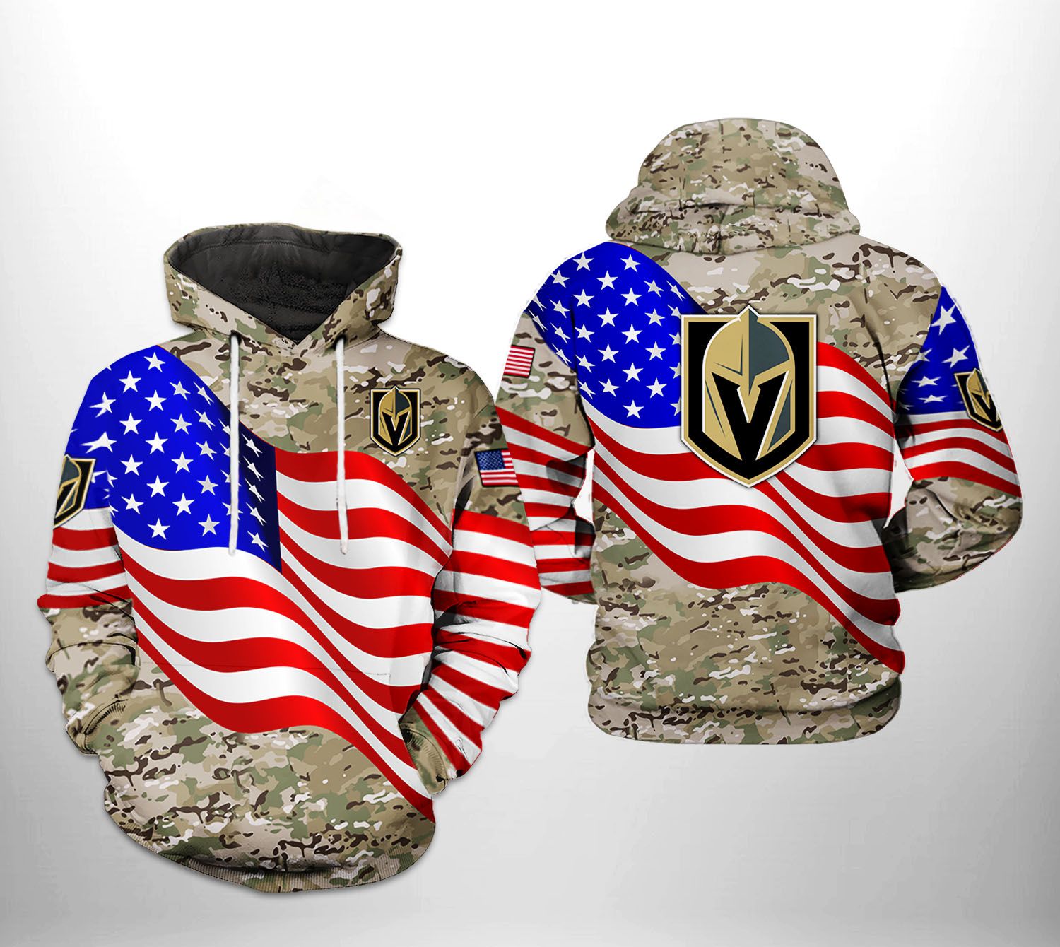 Vegas Golden Knights NHL US FLag Camo Veteran 3D Printed Hoodie/Zipper Hoodie