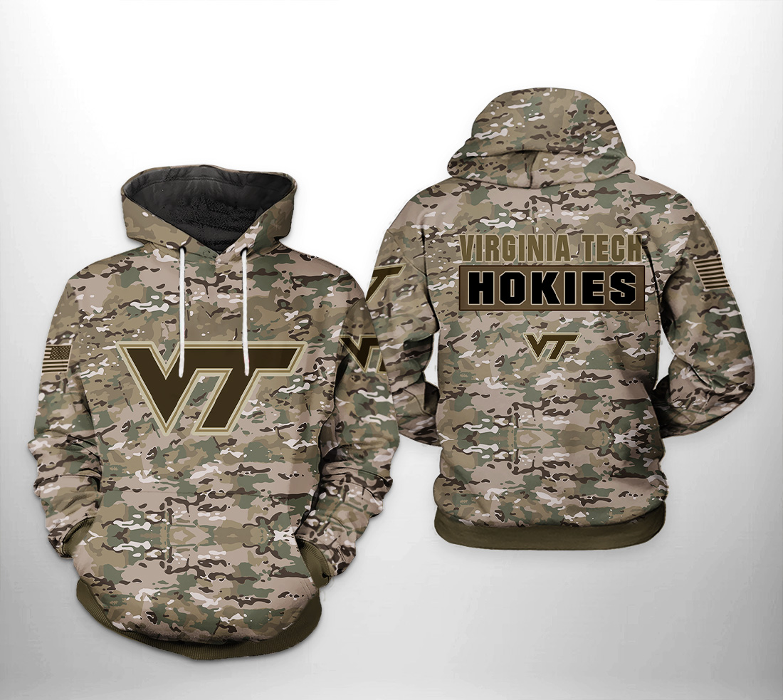 Virginia Tech Hokies NCAA Camo Veteran 3D Printed Hoodie/Zipper Hoodie