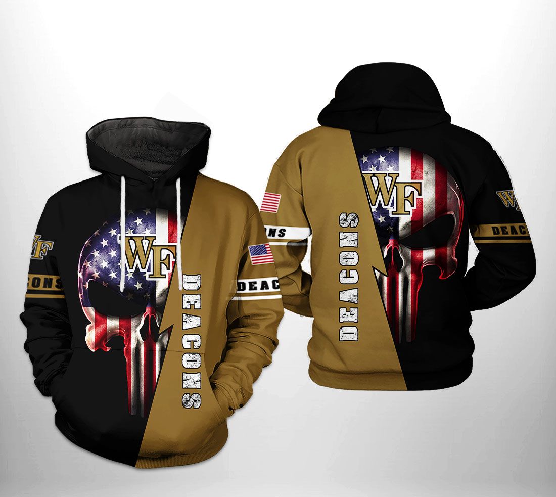 Wake Forest Demon Deacons NCAA US Flag Skull 3D Printed Hoodie/Zipper Hoodie