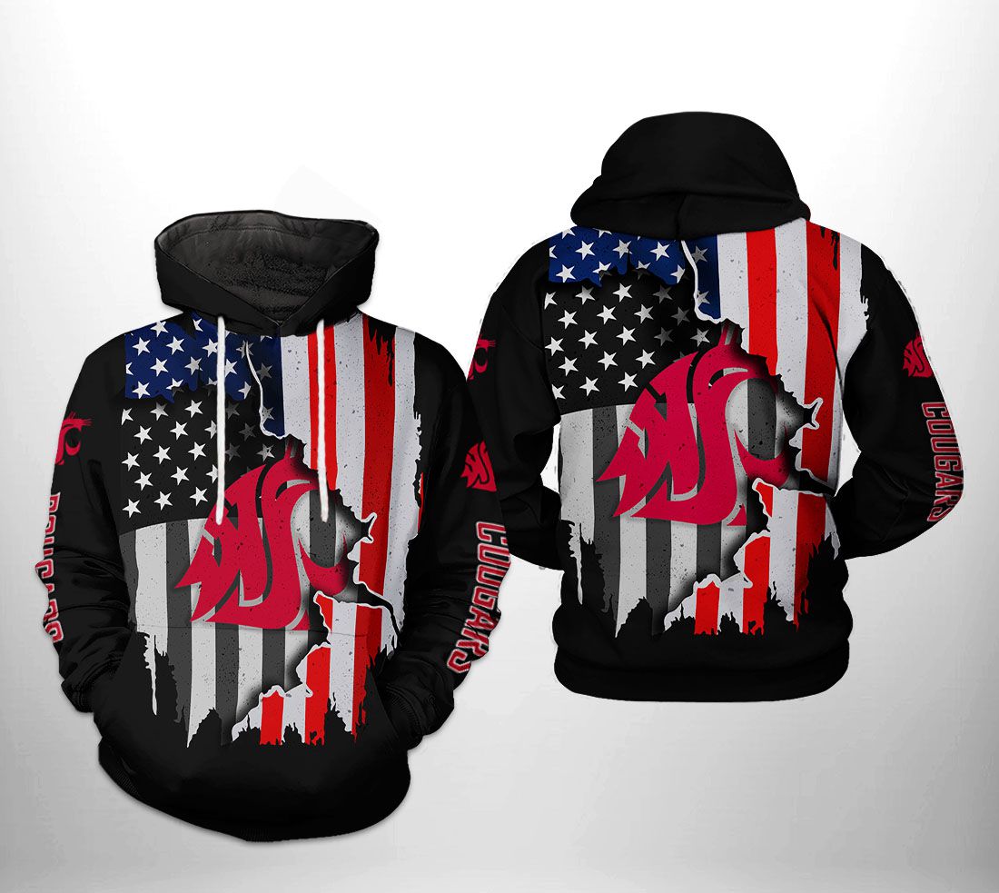 Washington State Cougars NCAA US Flag 3D Printed Hoodie/Zipper Hoodie