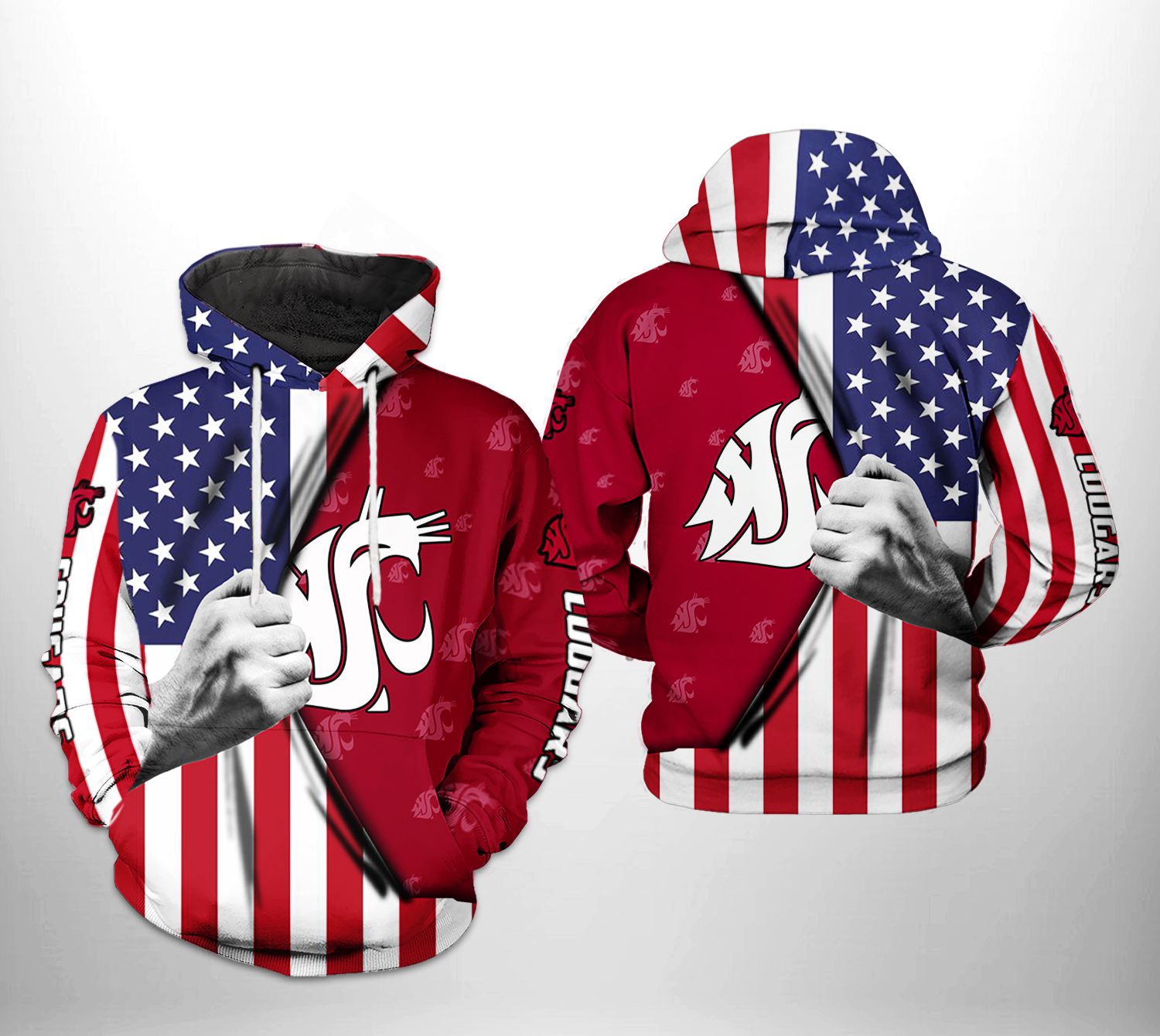 Washington State Cougars NCAA US Flag 3D Printed Hoodie/Zipper Hoodie