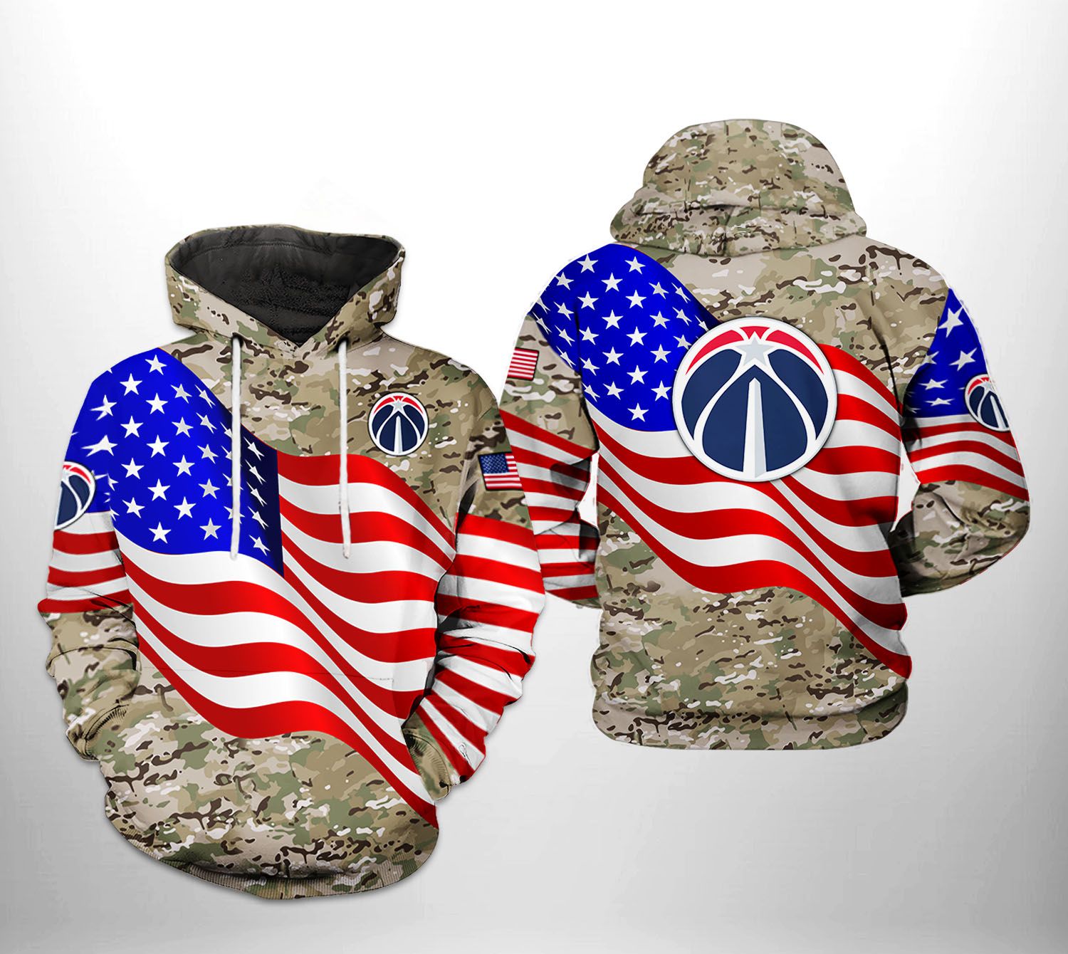 Washington Wizards NBA US Flag Camo Veteran Team 3D Printed Hoodie/Zipper Hoodie