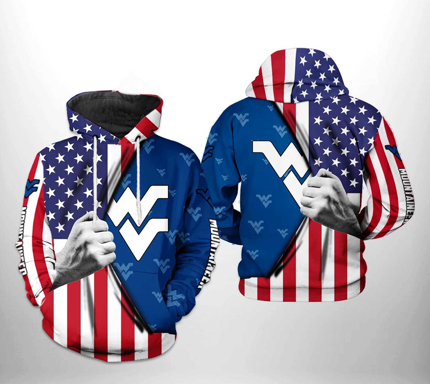 West Virginia Mountaineer NCAA US Flag 3D Printed Hoodie/Zipper Hoodie