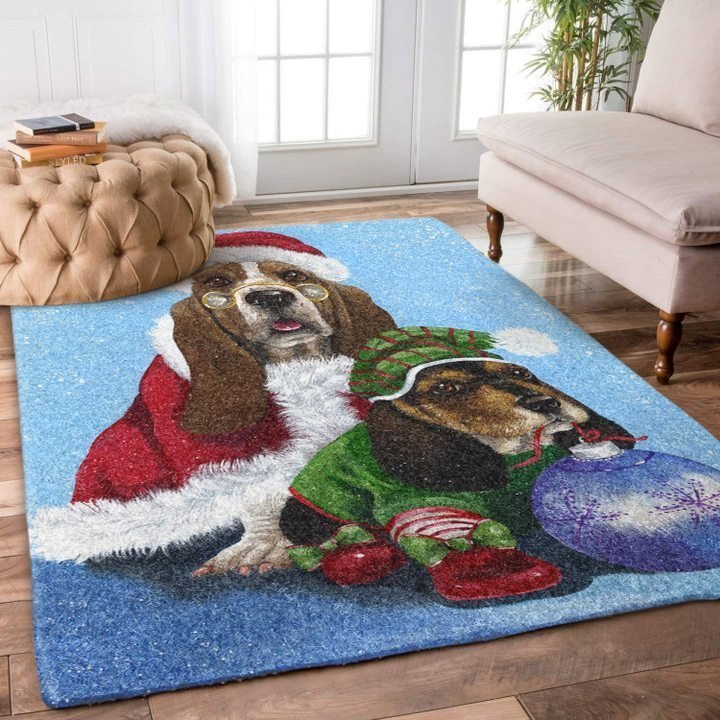 Basset Hound Christmas Living Room Rug Carpet 1