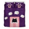 Black Cat Sleeping On The Pink Duvet Cover and Pillowcase Set Bedding Set