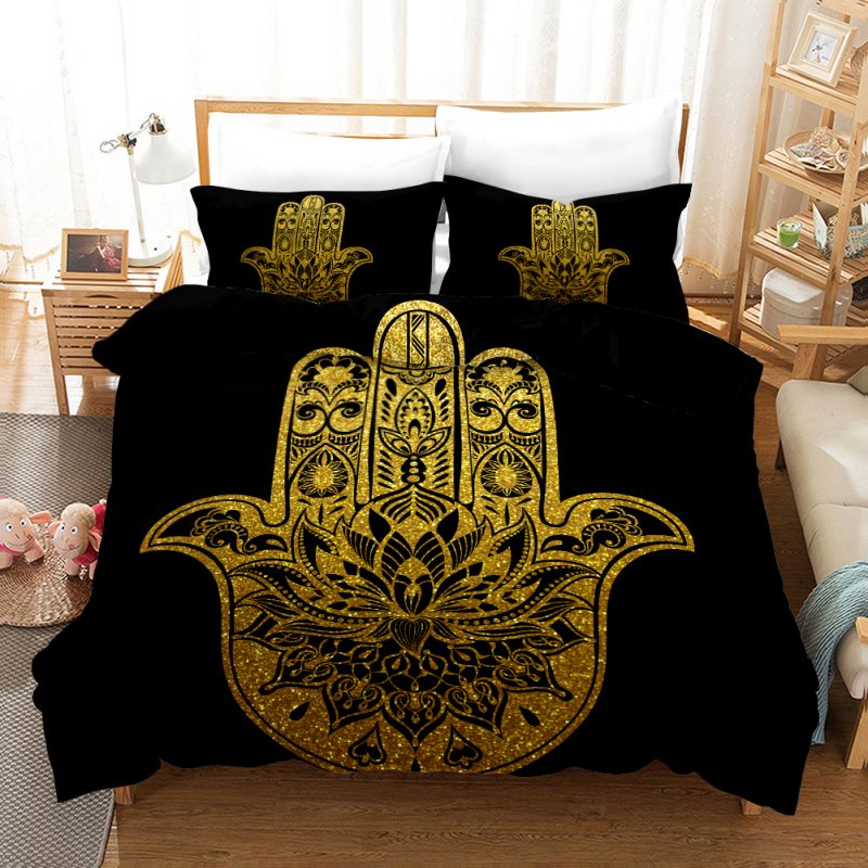 Black Gold Duvet Cover and Pillowcase Set Bedding Set