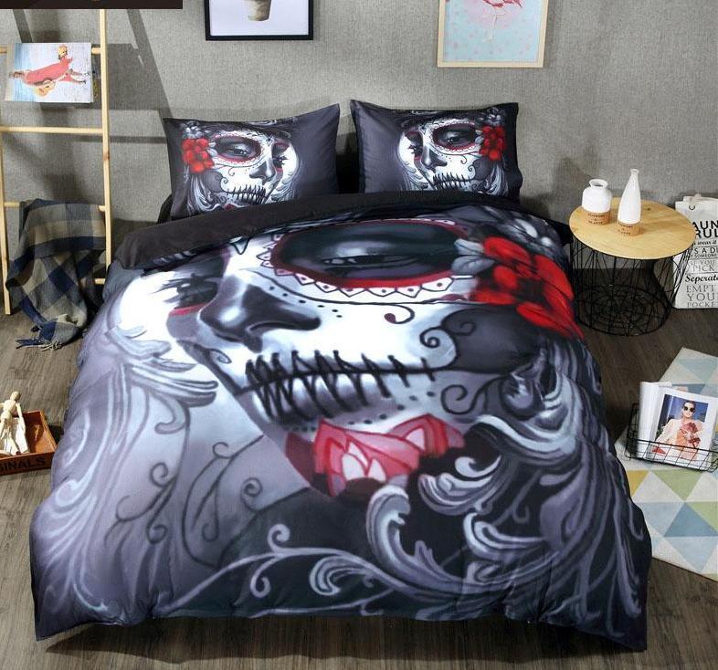 Black Sugar Skull Duvet Cover and Pillowcase Set Bedding Set