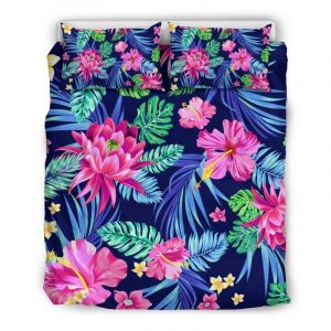 Blossom Tropical Flower Pattern Print Duvet Cover and Pillowcase Set Bedding Set