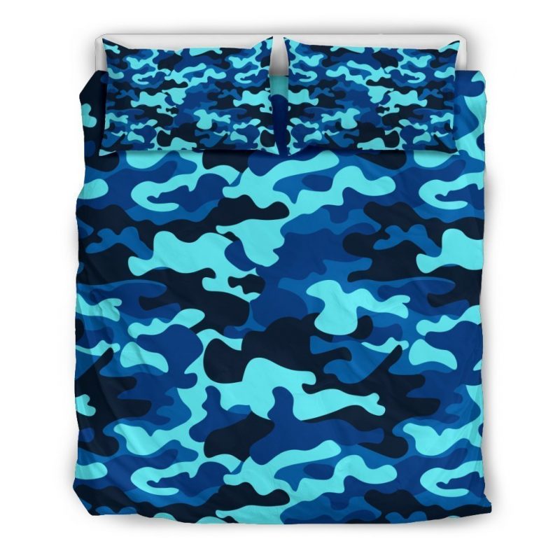 Blue And Black Camouflage Print Duvet Cover and Pillowcase Set Bedding Set