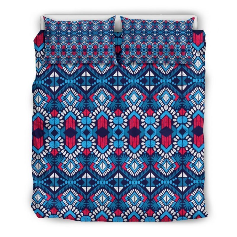 Blue And Red Aztec Pattern Print Duvet Cover and Pillowcase Set Bedding Set