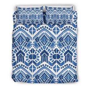 Blue And White Aztec Pattern Print Duvet Cover and Pillowcase Set Bedding Set