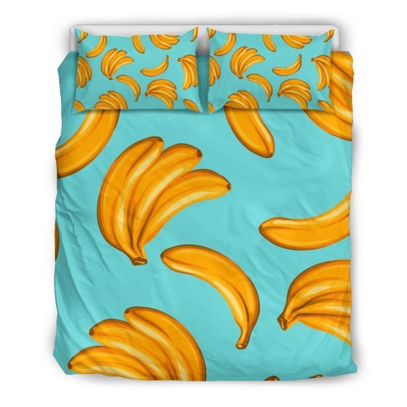 Blue Banana Pattern Print Duvet Cover and Pillowcase Set Bedding Set