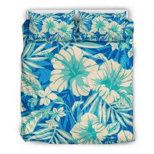 Blue Blossom Tropical Pattern Print Duvet Cover and Pillowcase Set Bedding Set