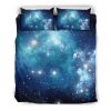 Blue Light Sparkle Galaxy Space Print Duvet Cover and Pillowcase Set Bedding Set