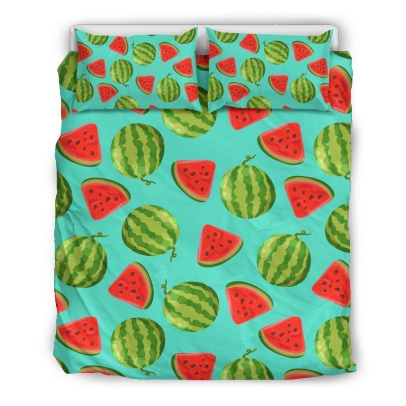 Blue Summer Watermelon Pattern Print Duvet Cover and Pillowcase Set Bedding Set