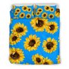 Blue Sunflower Pattern Print Duvet Cover and Pillowcase Set Bedding Set