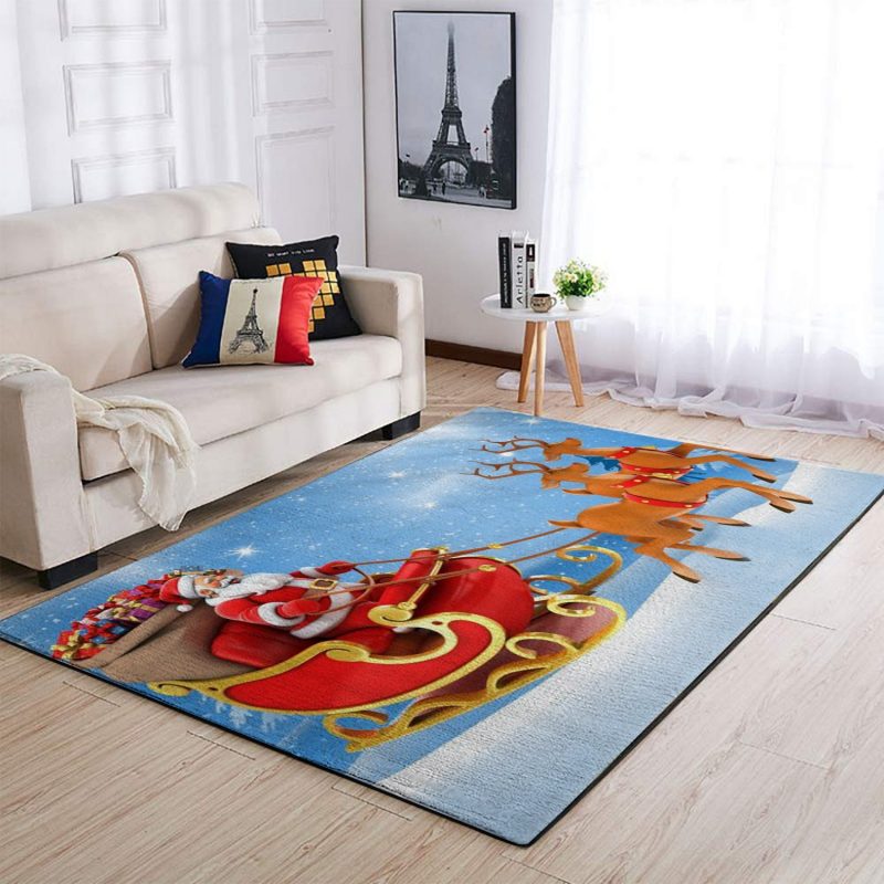 Christmas Santa Claus And Deer Sleigh Area Limited Edition Rug Carpet Floor Decor