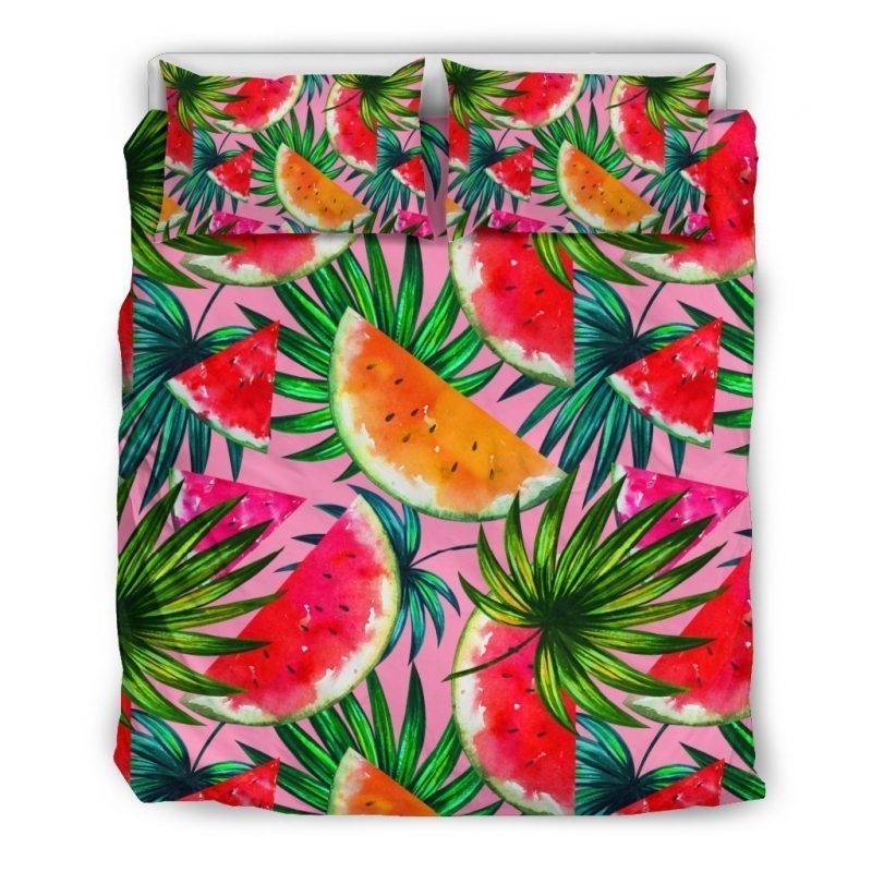 Colorful Leaf Watermelon Pattern Print Duvet Cover and Pillowcase Set Bedding Set