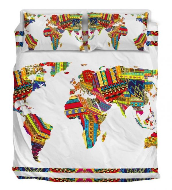 Colorful World Map Duver Duvet Cover and Pillowcase Set Bedding Set