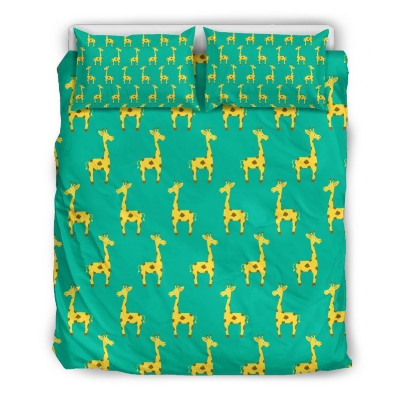 Cute Cartoon Giraffe Pattern Print Duvet Cover and Pillowcase Set Bedding Set