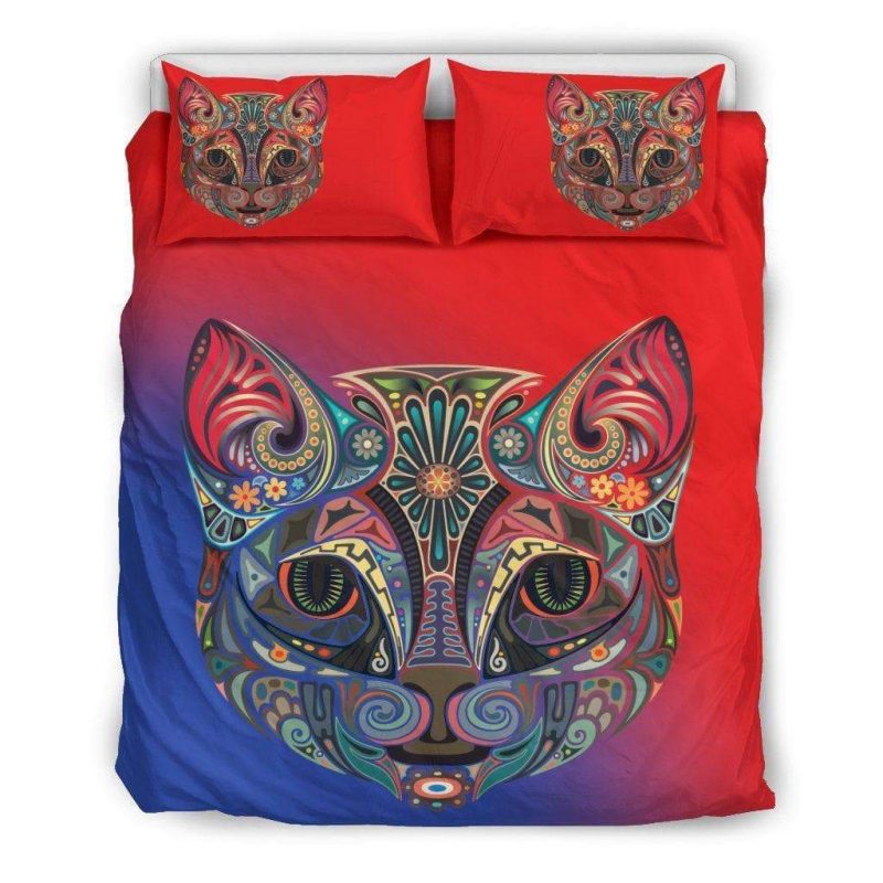 Cute Cat With Abstract Face Duvet Cover and Pillowcase Set Bedding Set