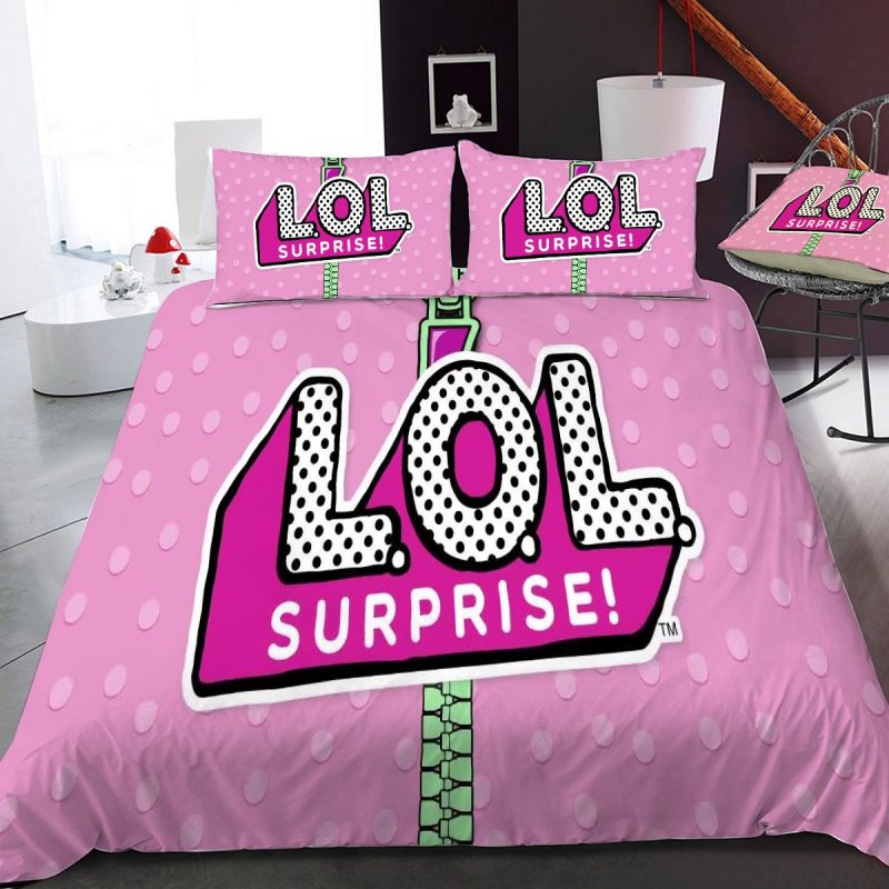 Cute Pink L O L Surprise Duvet Cover and Pillowcase Set Bedding Set 182