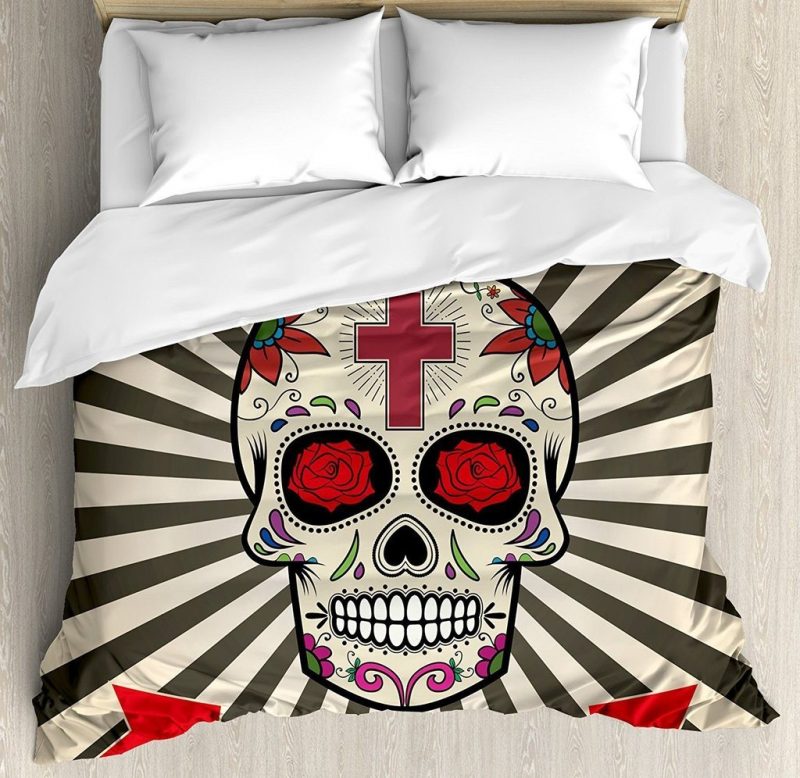 Day Of The Dead Floral Sunburst Duvet Cover and Pillowcase Set Bedding Set