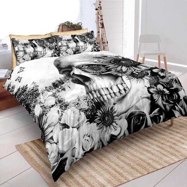 Day Of The Dead Sugar Skull Duvet Cover and Pillowcase Set Bedding Set