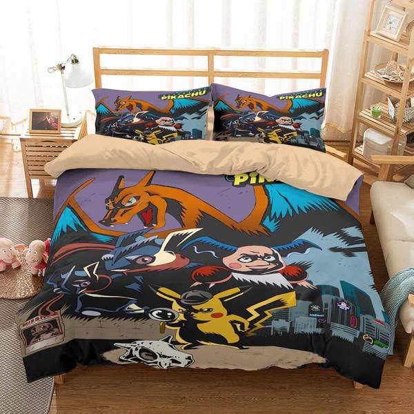 Detective Pikachu Duvet Cover and Pillowcase Set Bedding Set 774