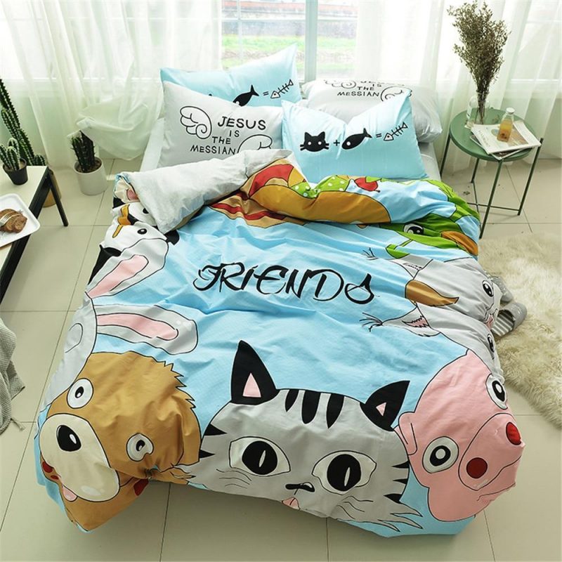 Dog and Cat, Pig Duvet Cover and Pillowcase Set Bedding Set