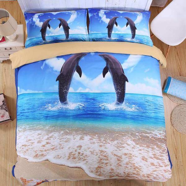 Dolphin 4Pcs Duvet Cover and Pillowcase Set Bedding Set