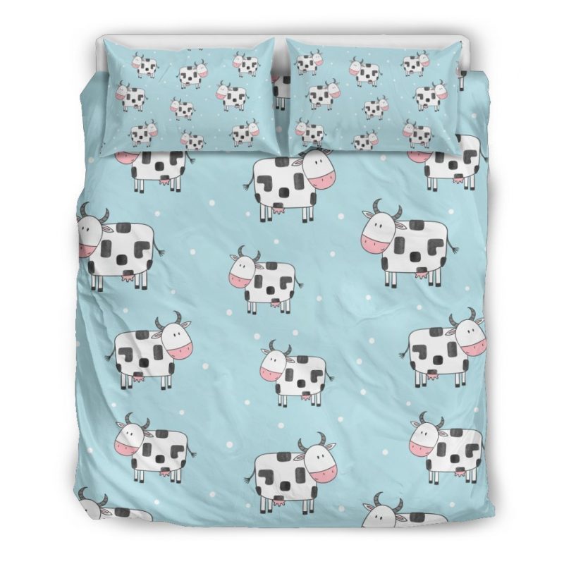 Doodle Cow Pattern Print Duvet Cover and Pillowcase Set Bedding Set