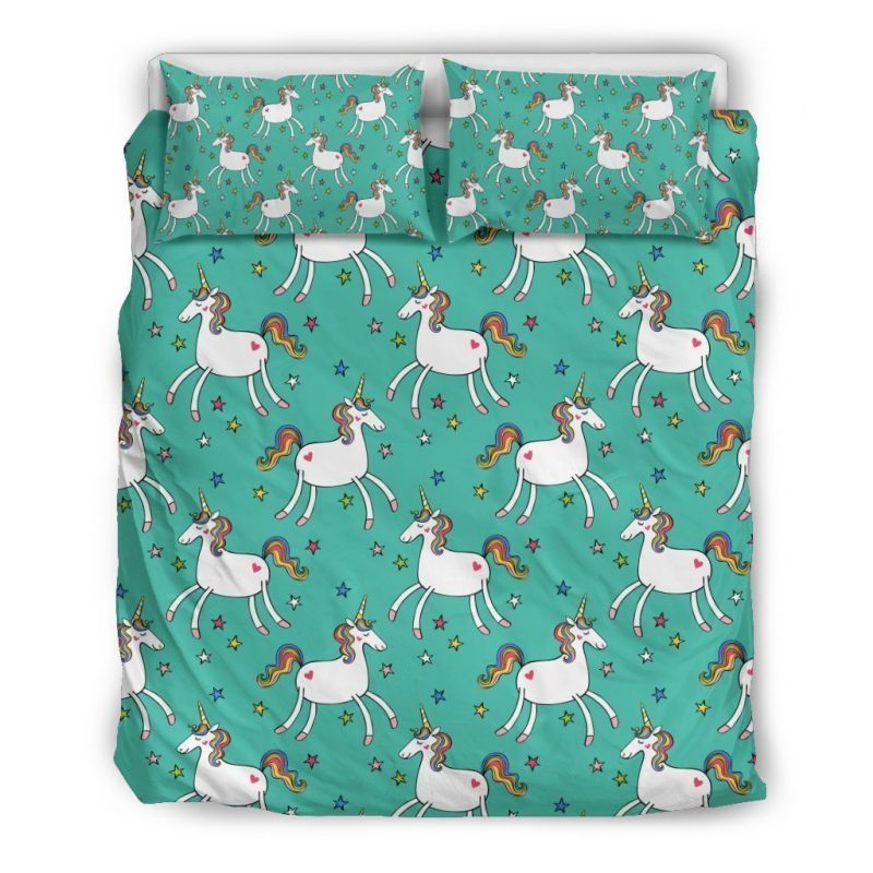 Doodle Unicorn Pattern Print Duvet Cover and Pillowcase Set Bedding Set