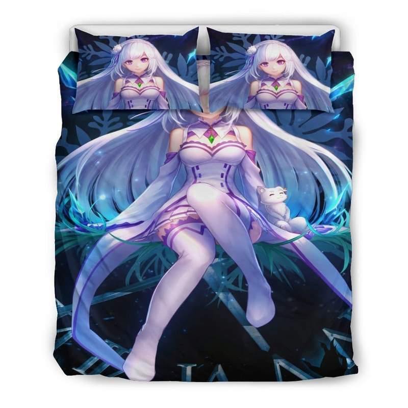 Emilia Re Zero Starting Life In Another World Duvet Cover and Pillowcase Set Bedding Set