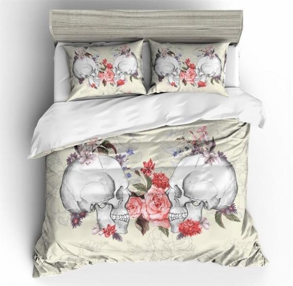 Face To Face Skull Flowers s Duvet Cover and Pillowcase Set Bedding Set