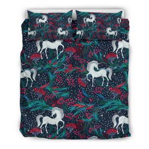 Fairy Floral Unicorn Pattern Print Duvet Cover and Pillowcase Set Bedding Set