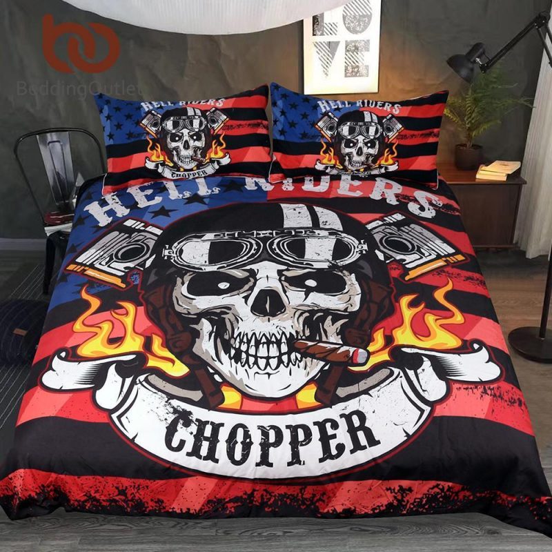 Fire Skull Chopper Printed Duvet Cover and Pillowcase Set Bedding Set