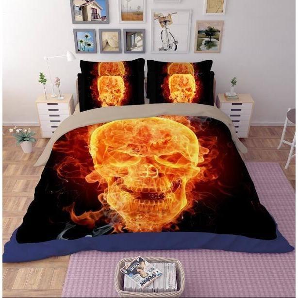 Fire Skull Duvet Cover and Pillowcase Set Bedding Set