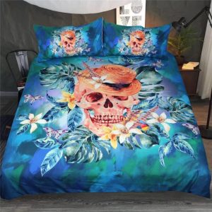 Floral Cool Skull With Hat Duvet Cover and Pillowcase Set Bedding Set