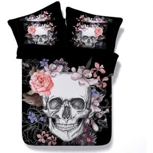 Floral Skull Duvet Cover and Pillowcase Set Bedding Set 403