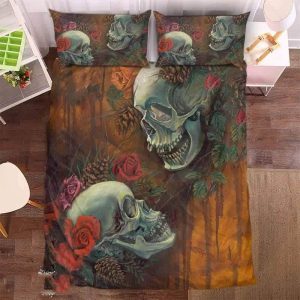 Floral Skull Duvet Cover and Pillowcase Set Bedding Set 666