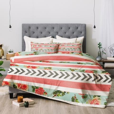 Floral Stripes And Arrows Duvet Cover and Pillowcase Set Bedding Set