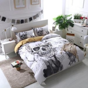 Flower Sugar Skull White Duvet Cover and Pillowcase Set Bedding Set 401