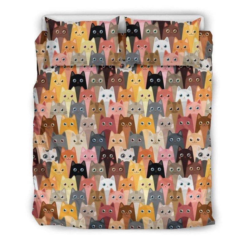 Funny Colorful Cats Faces Duvet Cover and Pillowcase Set Bedding Set