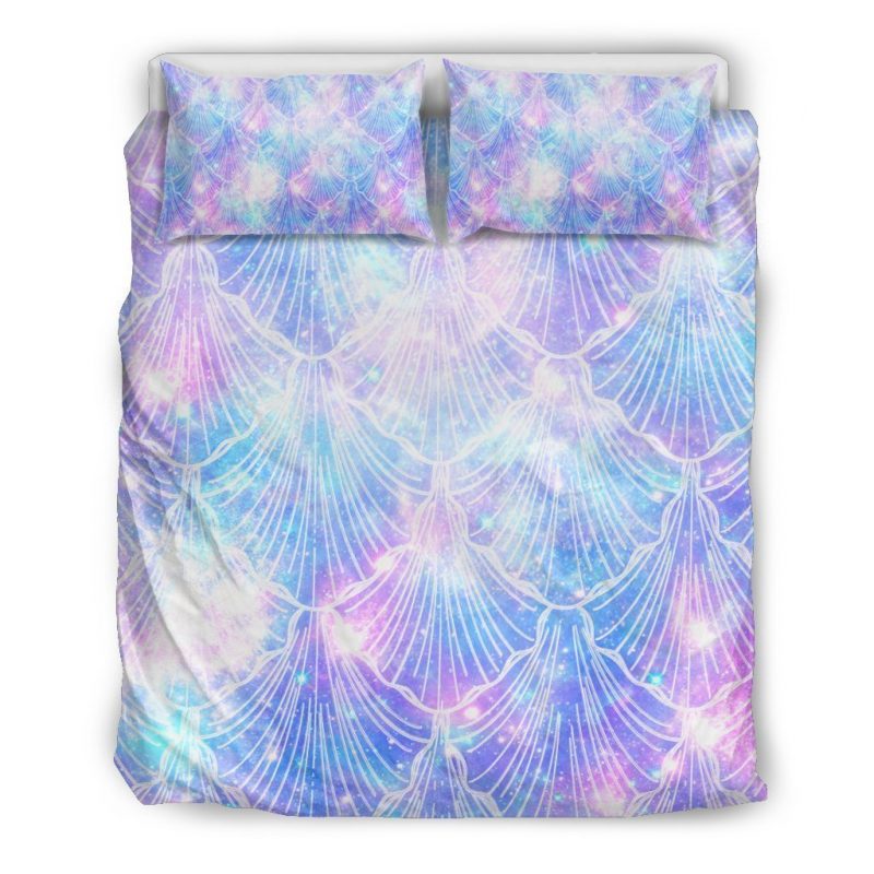 Galaxy Mermaid Scales Pattern Print Duvet Cover and Pillowcase Set Bedding Set